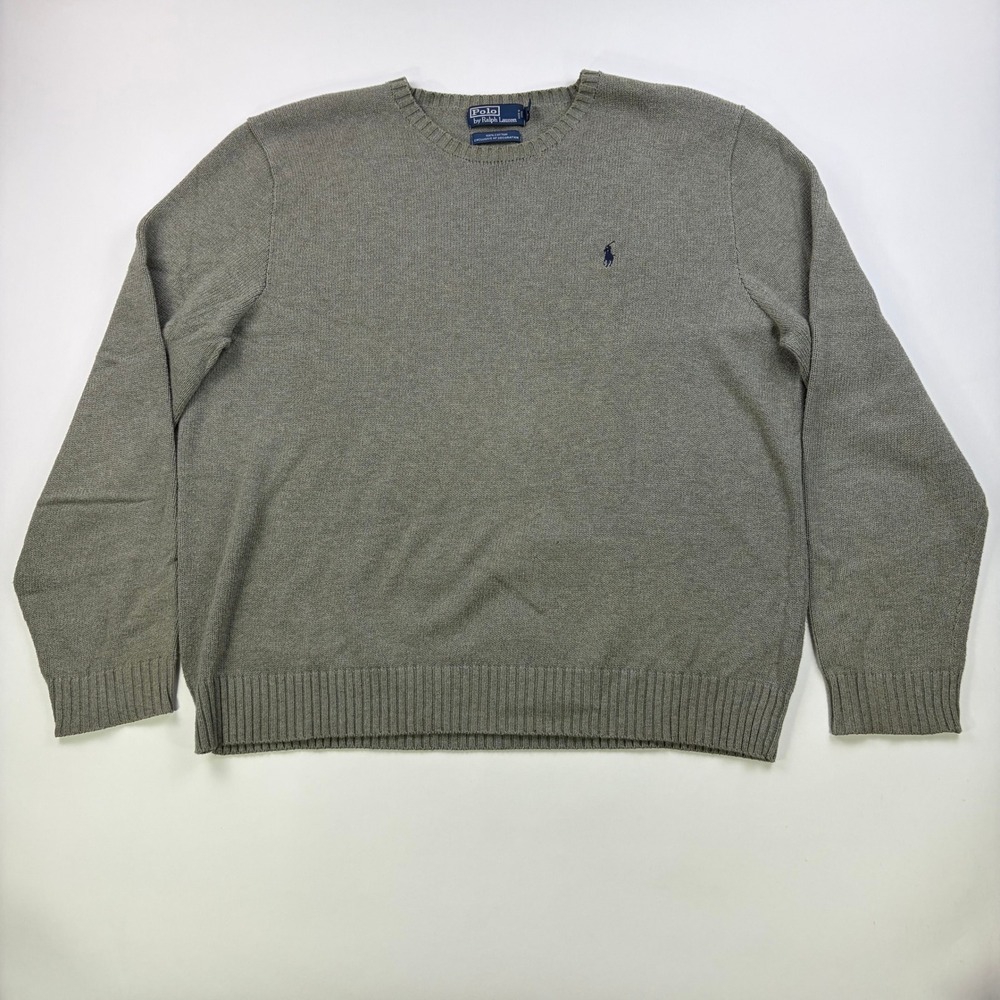 Polo Ralph Lauren Crewneck Sweater Mens XXL Grey 100% Cotton Pony Knit Pullover